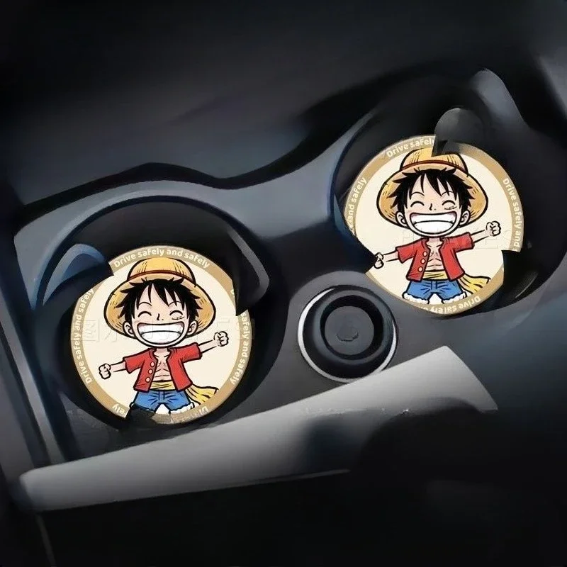 One Piece Roronoa Zoro Monkey · D · Luffy Anime Cartoon Cute Car Water Cup Mat Car Storage Slot Anti-Slip Heat Insulation Mat