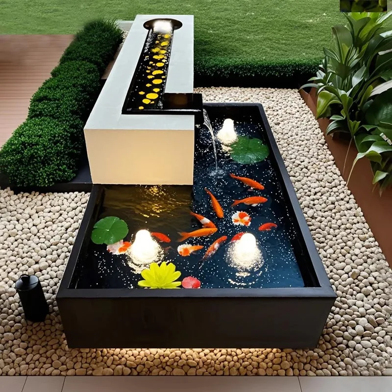 Outdoor stainless steel finished fish pond landscape ornament landscaping fish tank self-circulation water feature courtyard pla