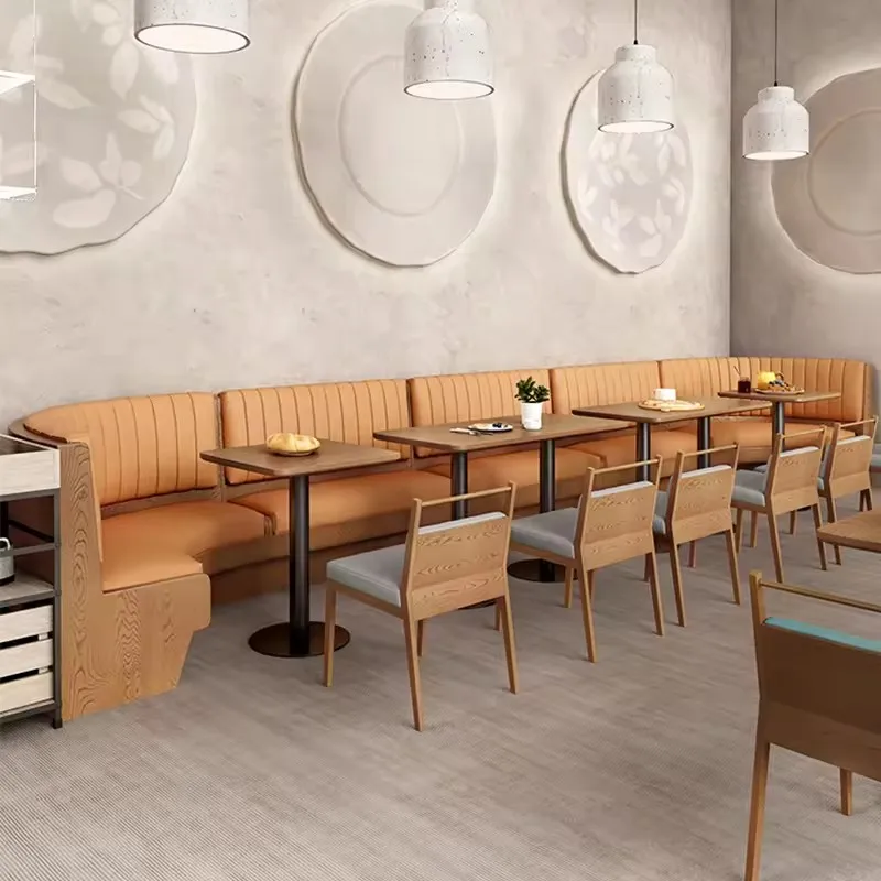 #High Quality Commercial Restaurant CustomizeWooden Sofa Booth Corner Seating Style Canteen Dining Table and Chair Furniture Set