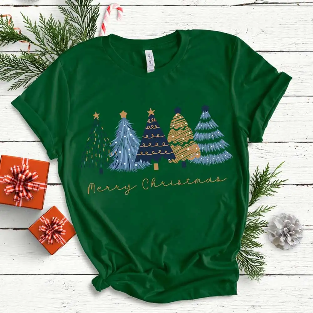 Merry Christmas Iron-on Transfer For Clothing DIY A-Level Washable T-shirt Thermal Sticker Blue And Gold Christmas Trees Patches