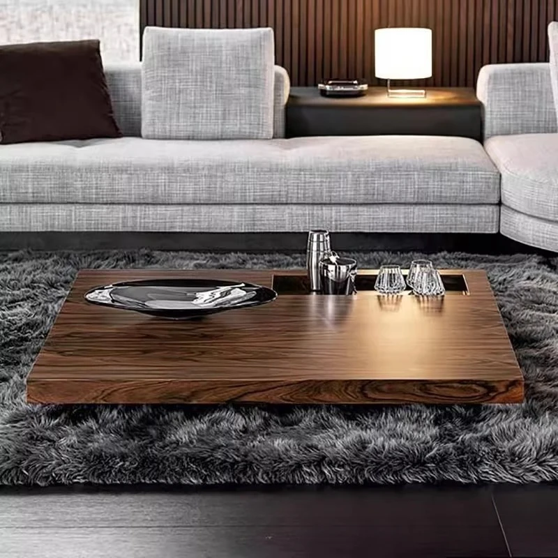 Coffee table pure natural marble high-end designer walnut square coffee table