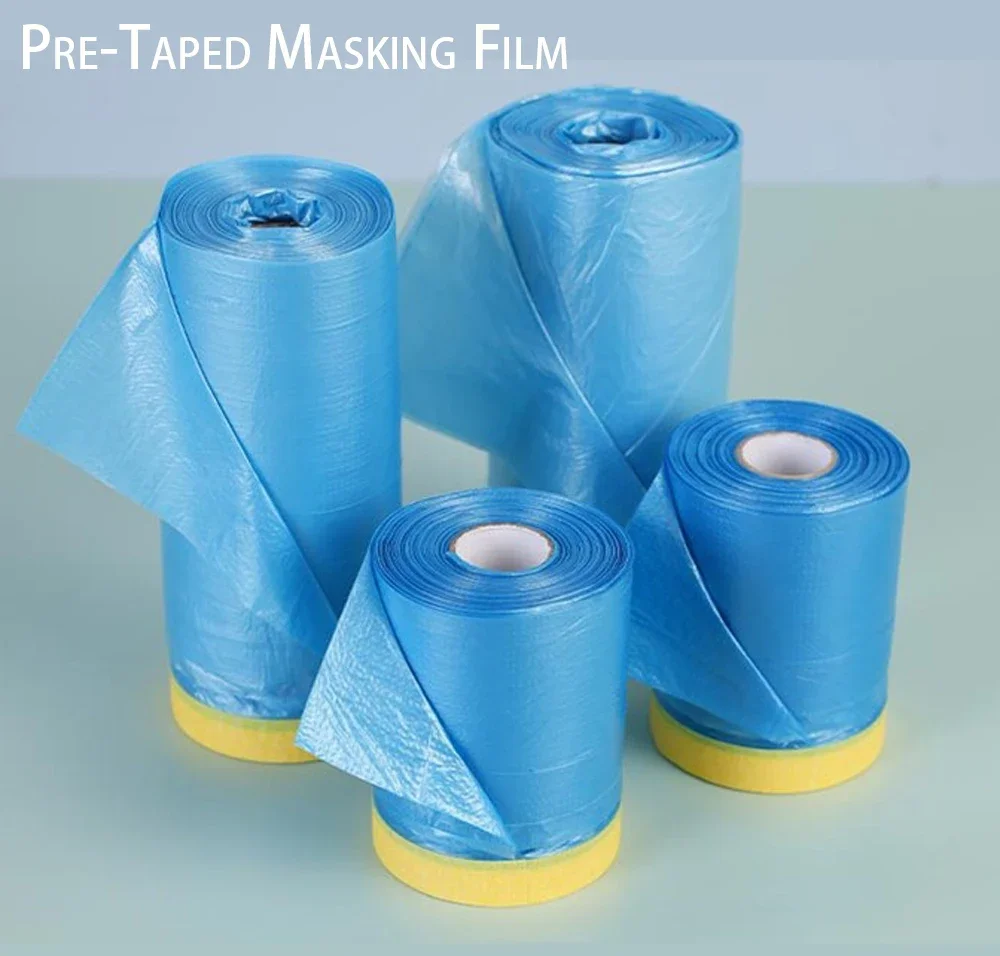 3pcs Pre-Taped Masking Film Plastic Sheeting Automotive Washi Tape No Residue Painters Plastic Drop Cloth for Painting