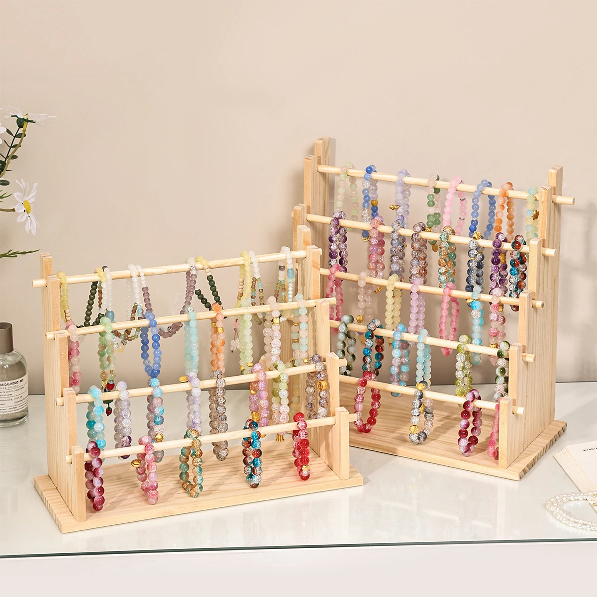 1pc Multi-Functional Wooden Bracelet Tiered Display Stand Head Hairband Jewelry Hanging Rack Bracelet Display Prop Festive Gift