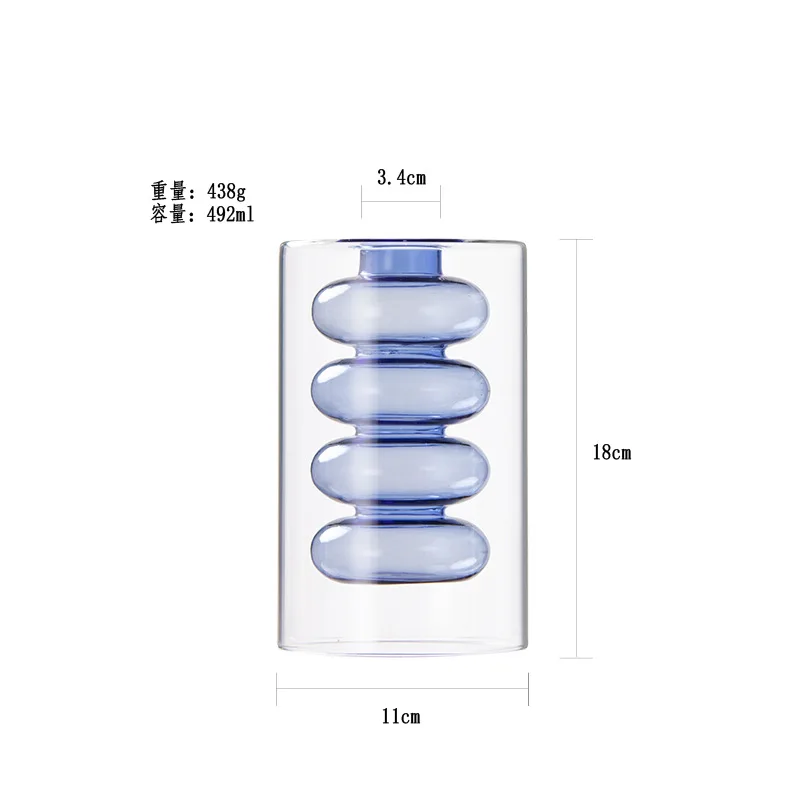 Blue Glass Bubble Flower Vase, Modern Hand Blown Hollowed Out Glass Vase for Wedding Decorative, Home Décor Small Bouquet.