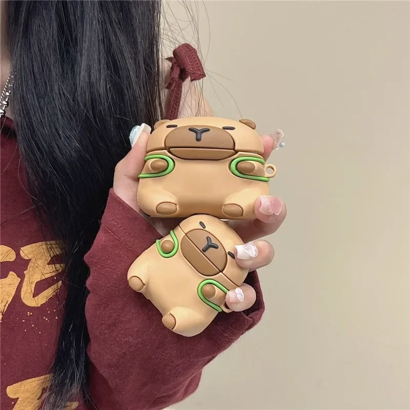 Capybara casing ransel kartun AirPods, casing penutup pelindung Earphone kotak pengisi daya Bluetooth Earbuds 1 2 3 Pro Pro2