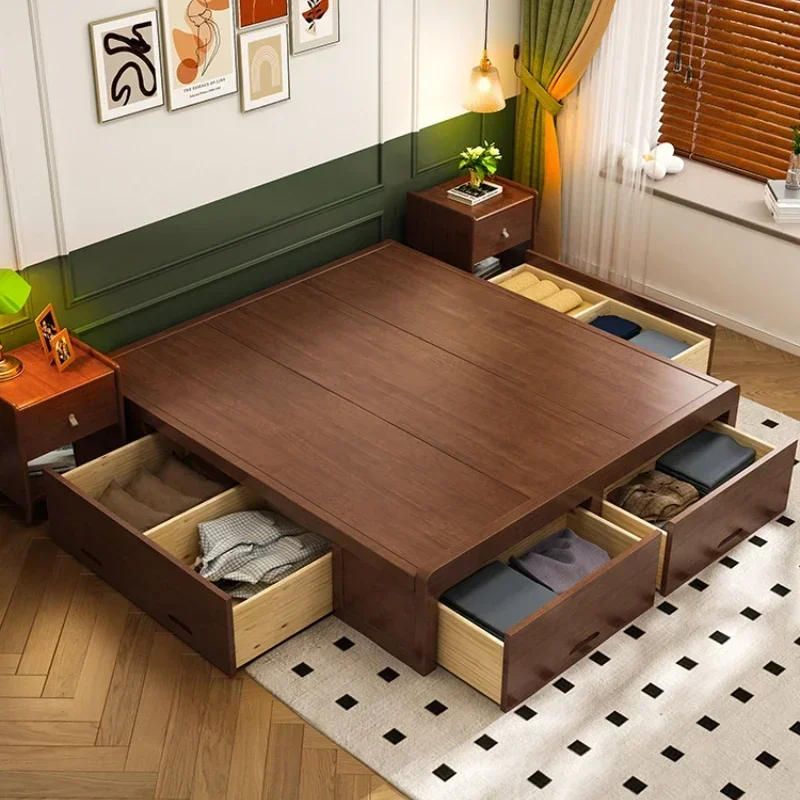 Bed Shelf without Backrest Floor Hard-Based Deck Short Body White Solid Wood Tatami