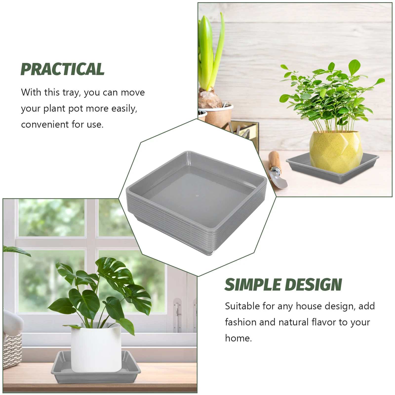 

10pcs Flowerpot Trays Plastic Potted Plant Water Trays Bonsai Square Base Plate For Home Garden Balcony Leak-Proof Lightweight
