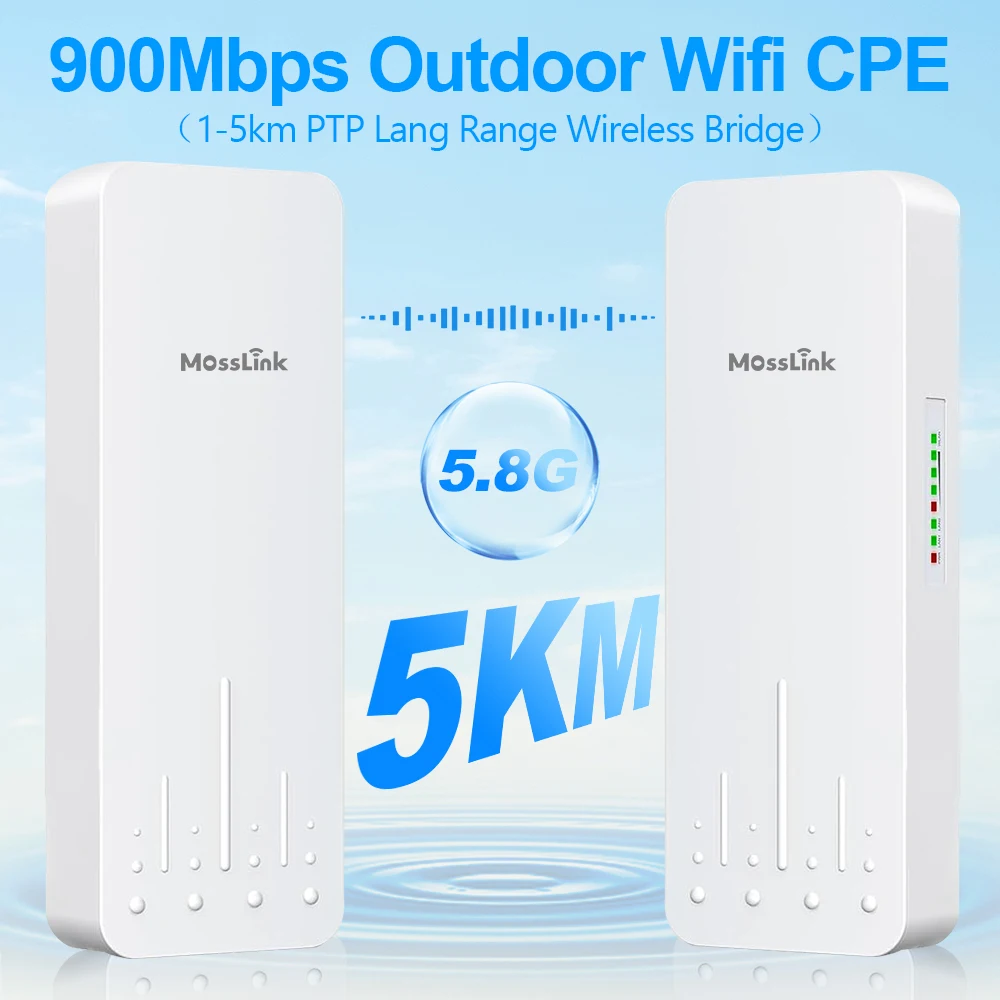 Mosslink  900Mbps Outdoor CPE Wireless Bridge 5GHz Wifi Bridge Long Range Extender Access AP Wifi Coverage Point to Point 5KM