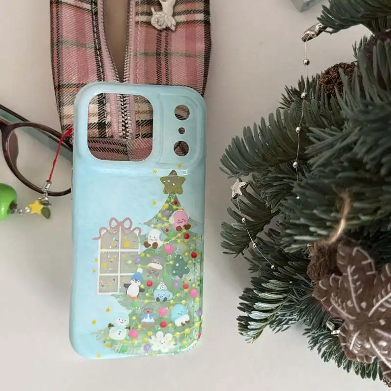 لطيف الكرتون الحيوان شجرة عيد الميلاد قضية الهاتف آيفون 17 برو 16 15 14 برو ماكس 16 غطاء مع قلادة للصدمات واقية Cas #6