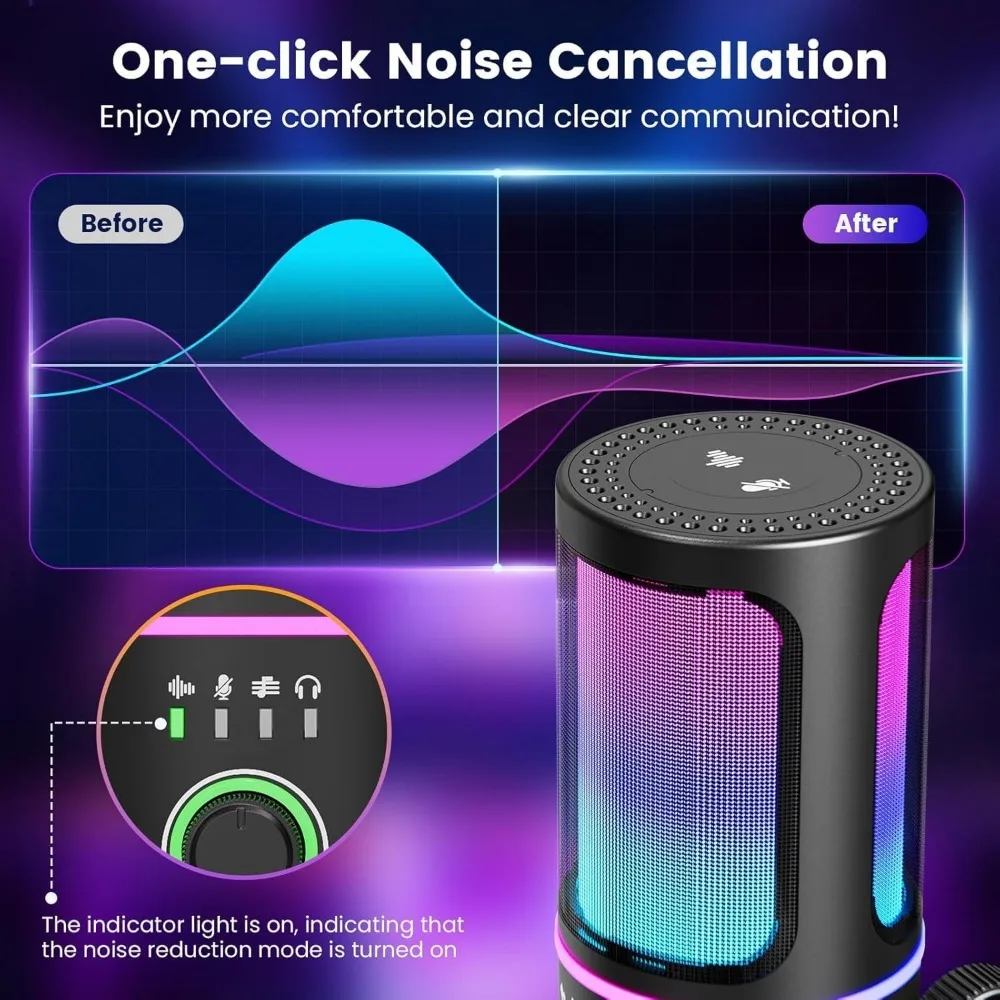 Microphone with Noise Canceling, Gain Control for Streaming, Gaming, Podcasts - RGB Lighting, Accessories view 3