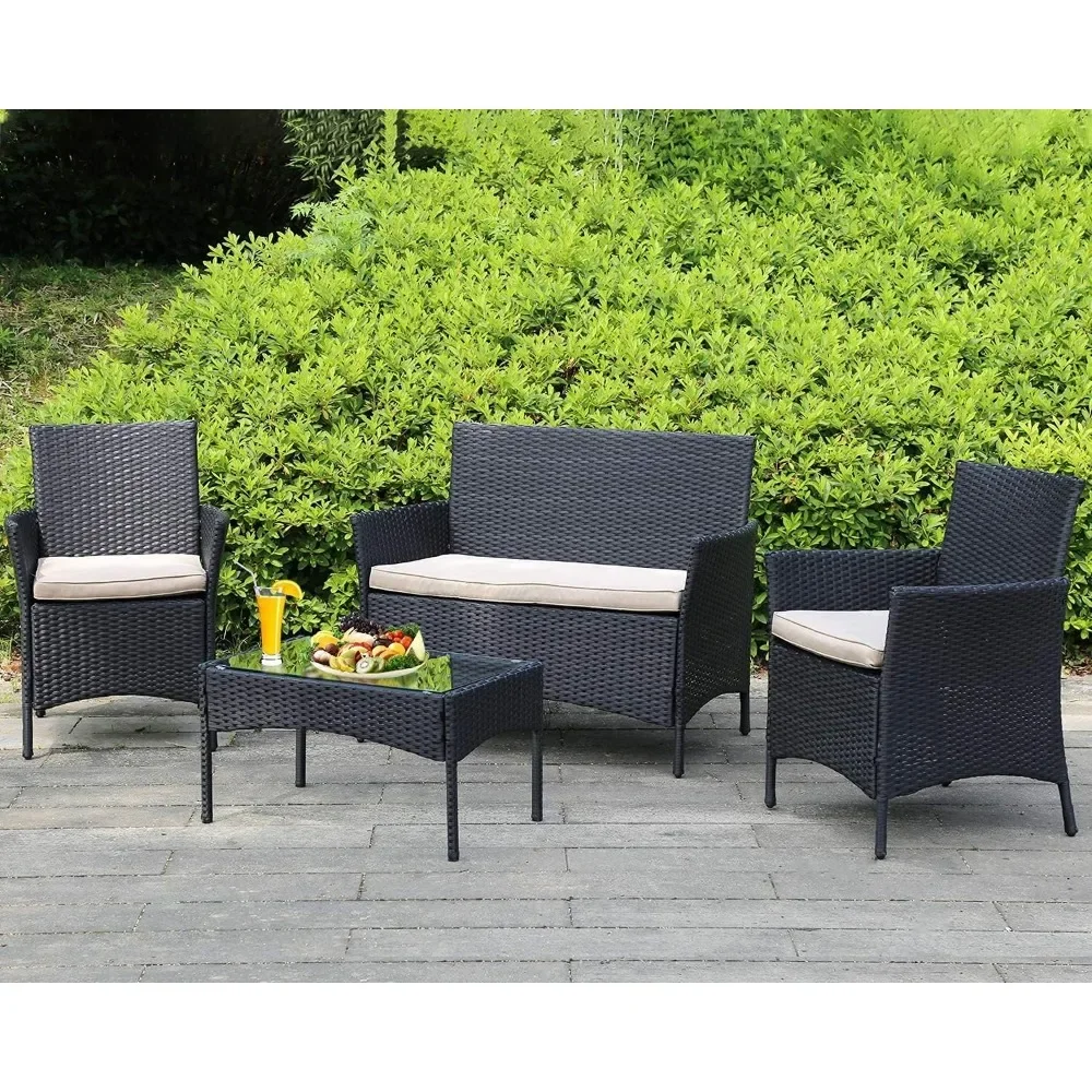 

4 Pieces Patio Set Set Patio Chair for Backyard Lawn Porch Poolside Balcony Garden Furniture Sets with Coffee Table Freight Free