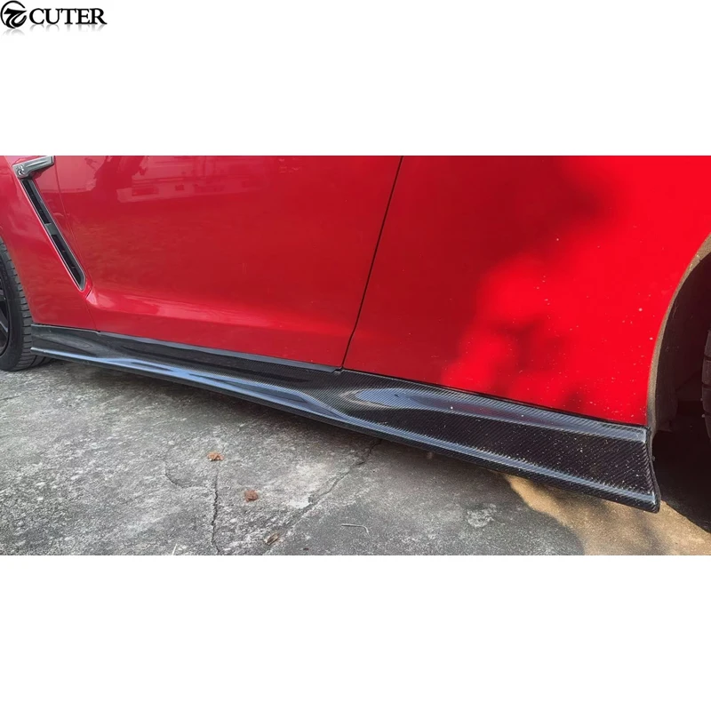 GT-R Carbon Fiber Car Door Side Lip Aprons Side Skirts Extensions Bumper Splitters For Nissan R35 GTR Body Kit 2009-UP