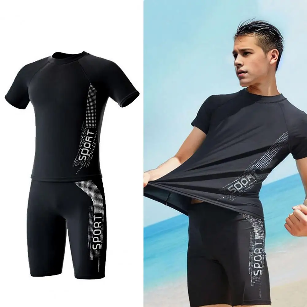 

Men Swimming Shorts Water Sport Top O Neck Slim Fit Beach Trunks Knee Length Pants Surfing Wading Sports Clothes Swimwear