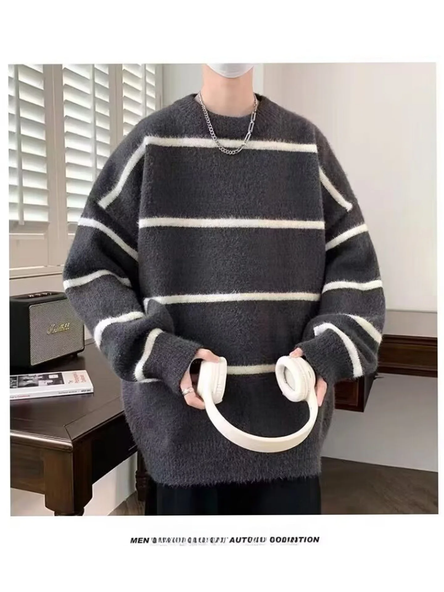 

Thiened Knitted Base irt round Ne Sweater for Teenage Boys Warm Casual Wear Polyester Fiber Long Sve School Wear