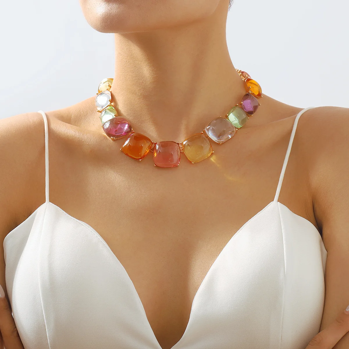 European And American Classic Geometric Candy-Colored Resin Clavicle Chain For Woman Party Fashion Accessories