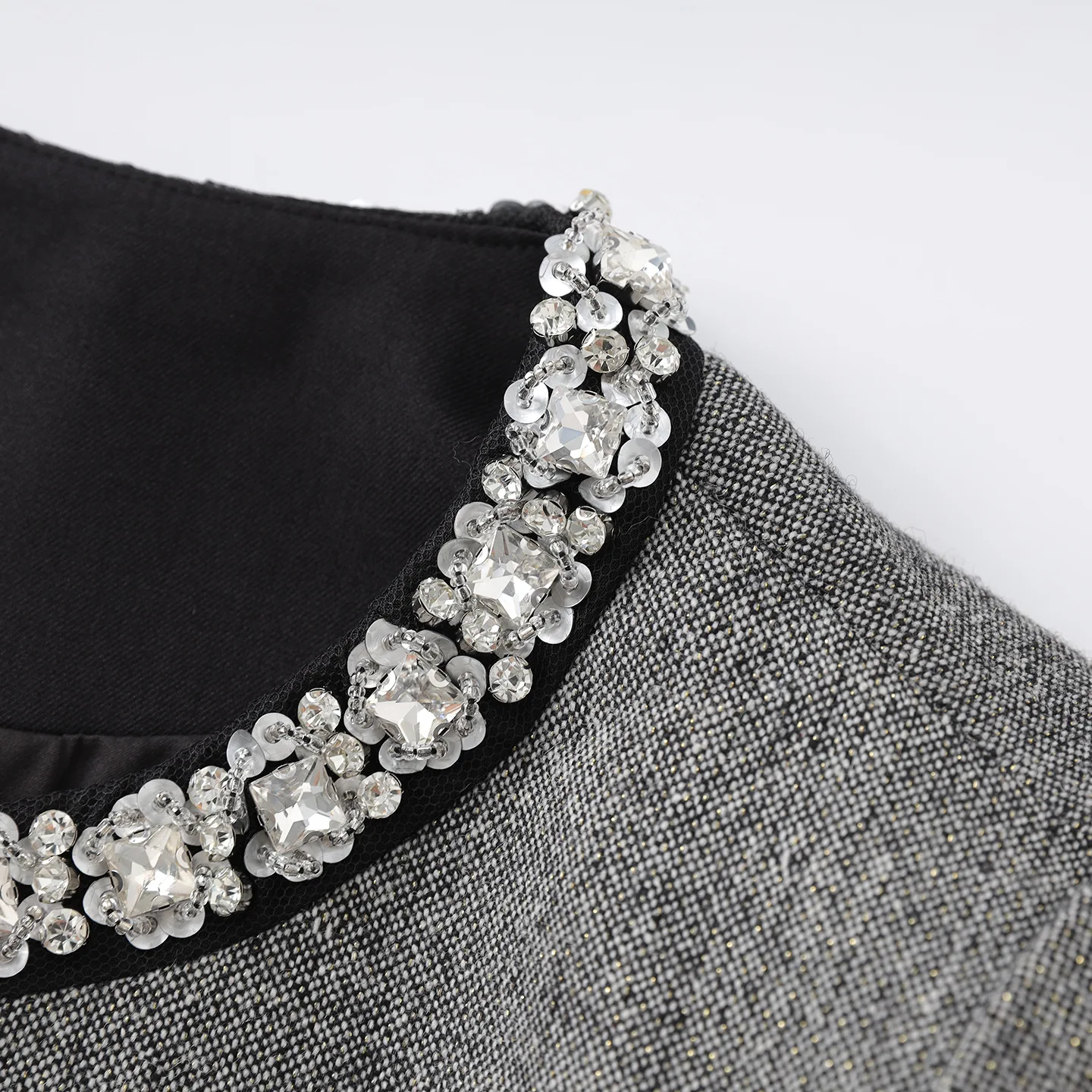 النمط الفرنسي الأنيق الاجتماعي الترتر الماس الجولة الرقبة واحدة الصدر سترات قصيرة ضئيلة ألف خط تنورة قطعتين مجموعة للنساء #6