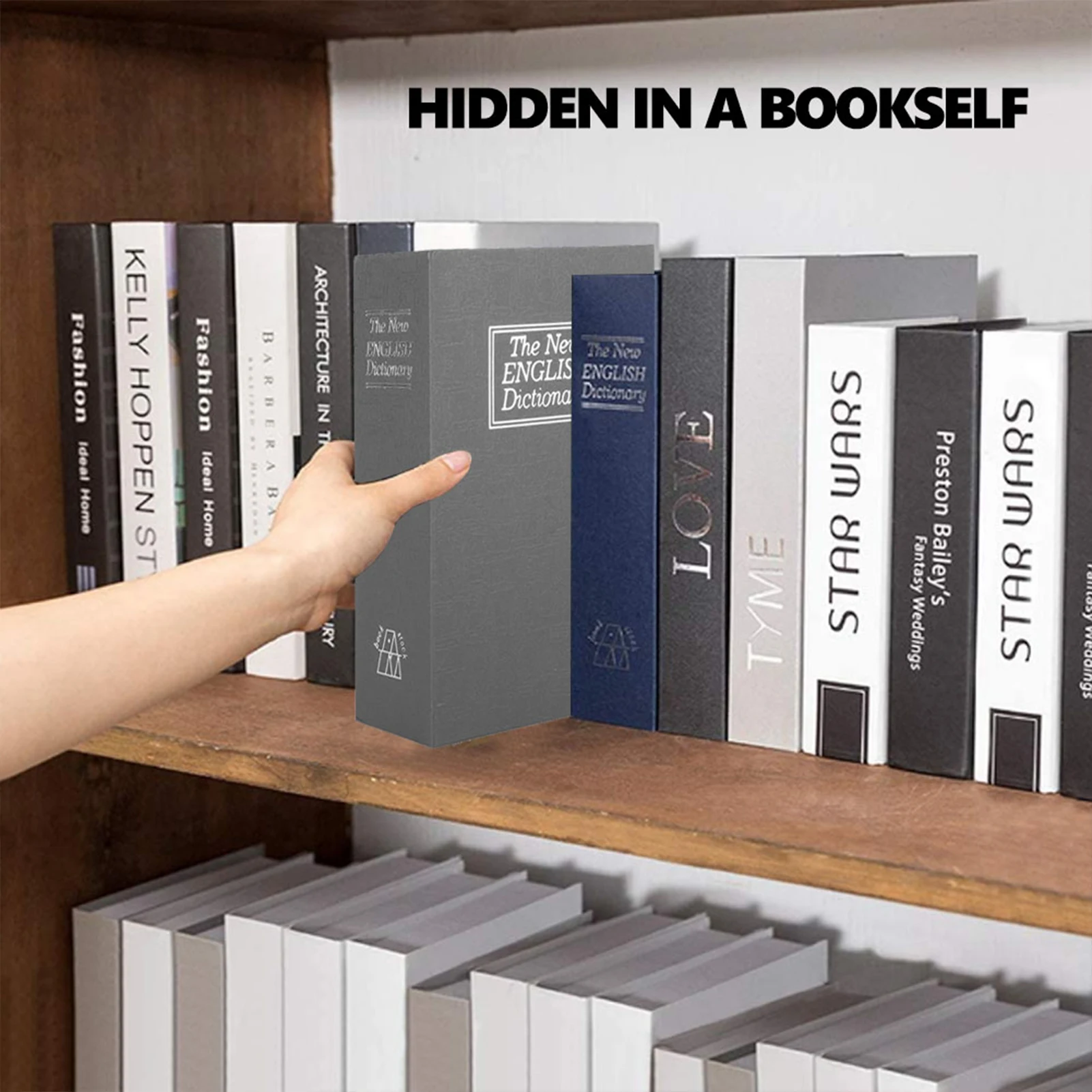 Simulation Book Safe Box Black English Dictionary Safe Box Money Jewelry Collection Storage Case with 2Keys