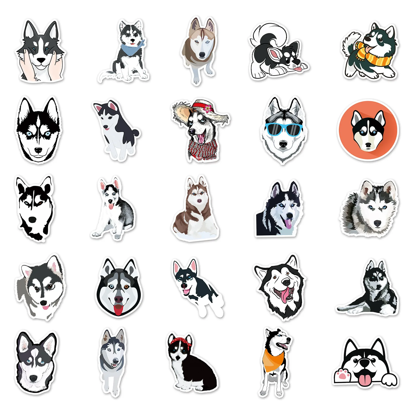 10/30/50PCS Trendy Husky Graffiti Sticker Cartoon Cute Animal Sticker DIY Skateboard Helmet Suitcase Sticker Waterproof Wholesal