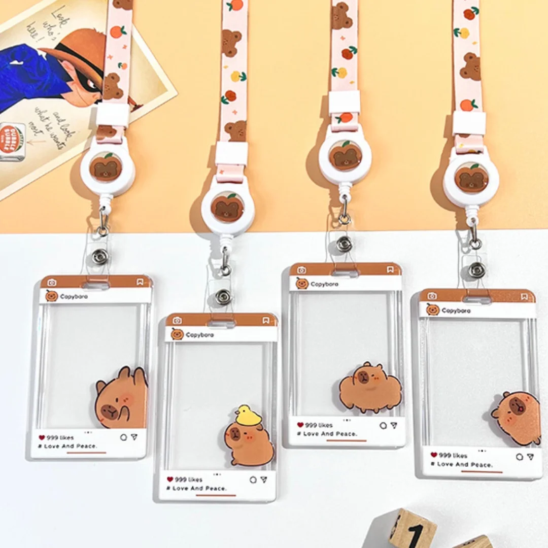 Cute Capybara Card Holder Transparent Dialog Box Photo Card Holder Student Badge Protective Case Id Card Holder Stationery Gift