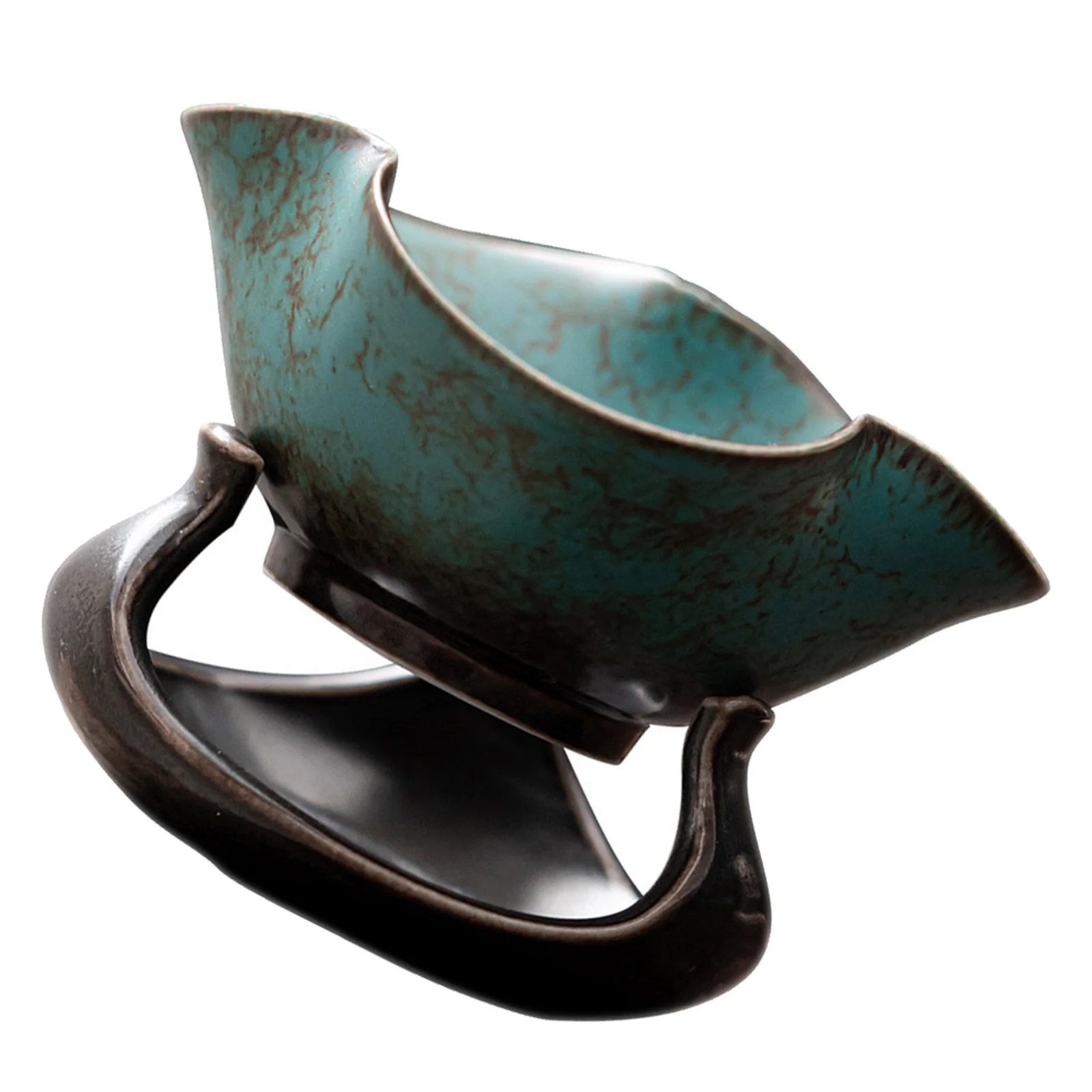 

1Set Retro Tea Filter Green Kiln Ceramic Leak Saucer Decor for Living Room Bedroom Table Artistic Tea Retro Adornment