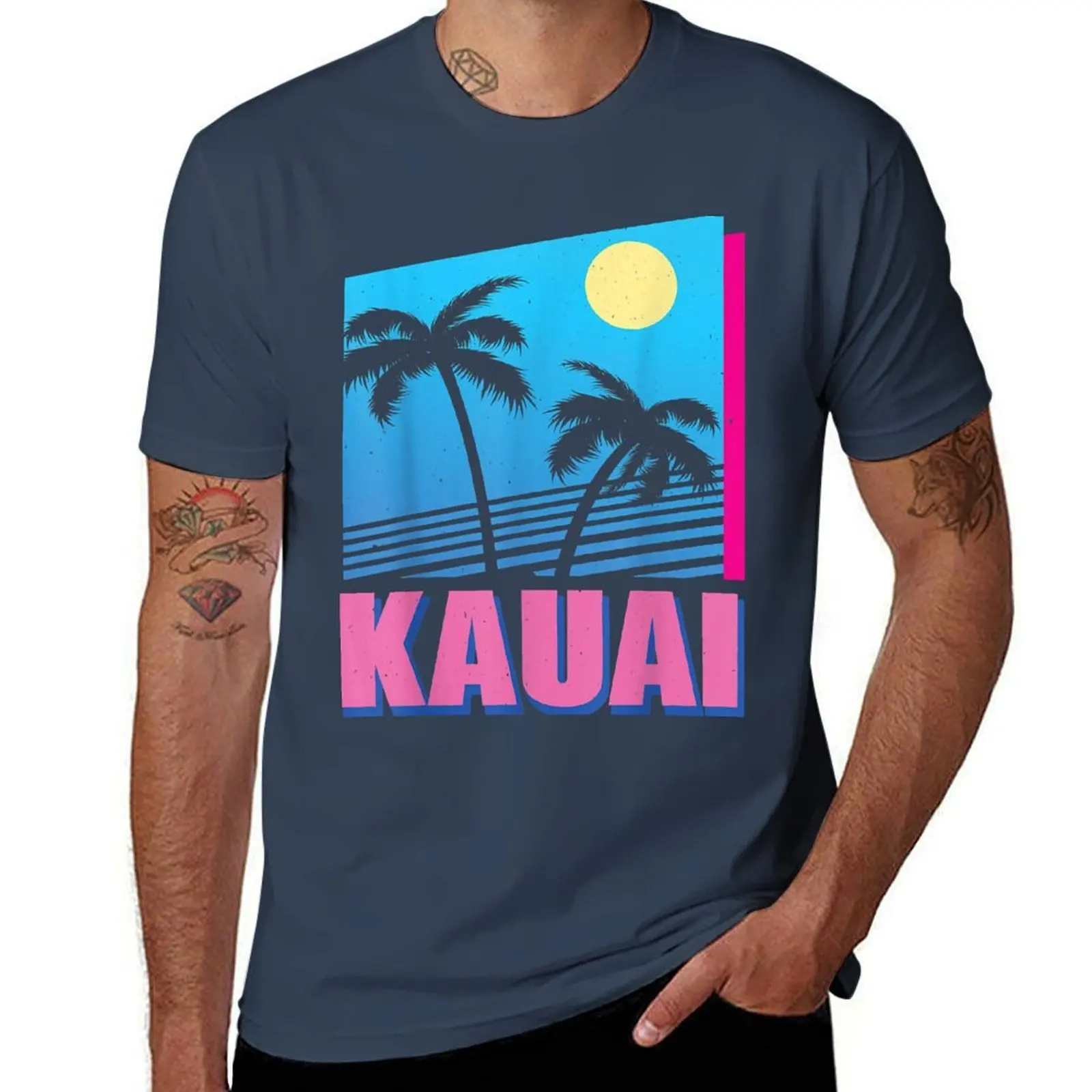 

Island Kauai Gift Hawaii Tropical Vintage T-Shirt Big Size Short Sleeve Tee for Men