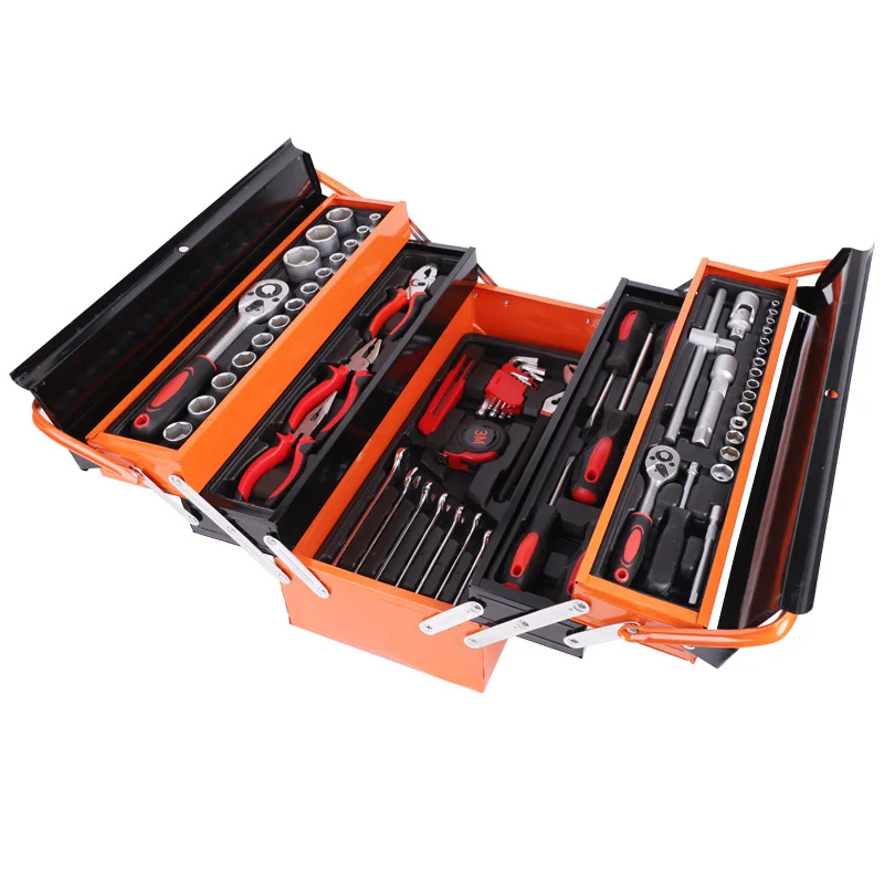 Hot Sale Universal 168-piece Iron Box Tool Set 3-layer Hand Carry Hardware Kit Auto Repair Ratchet Wrench Locker