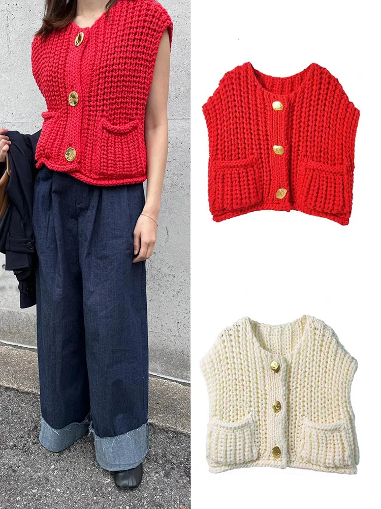 Handmade Knit Vest Women‘s Spring/Summer Chic French Pairs Fashion Crochet Top 2024 Women Clothes Good Quality