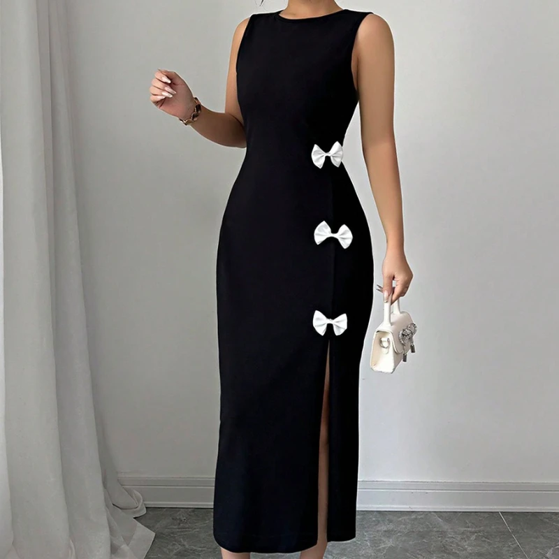 Foreign Trade Independent Station Women's Clothing  Summer European and American Style Temperament Slim Dress Bow Vest Skirt