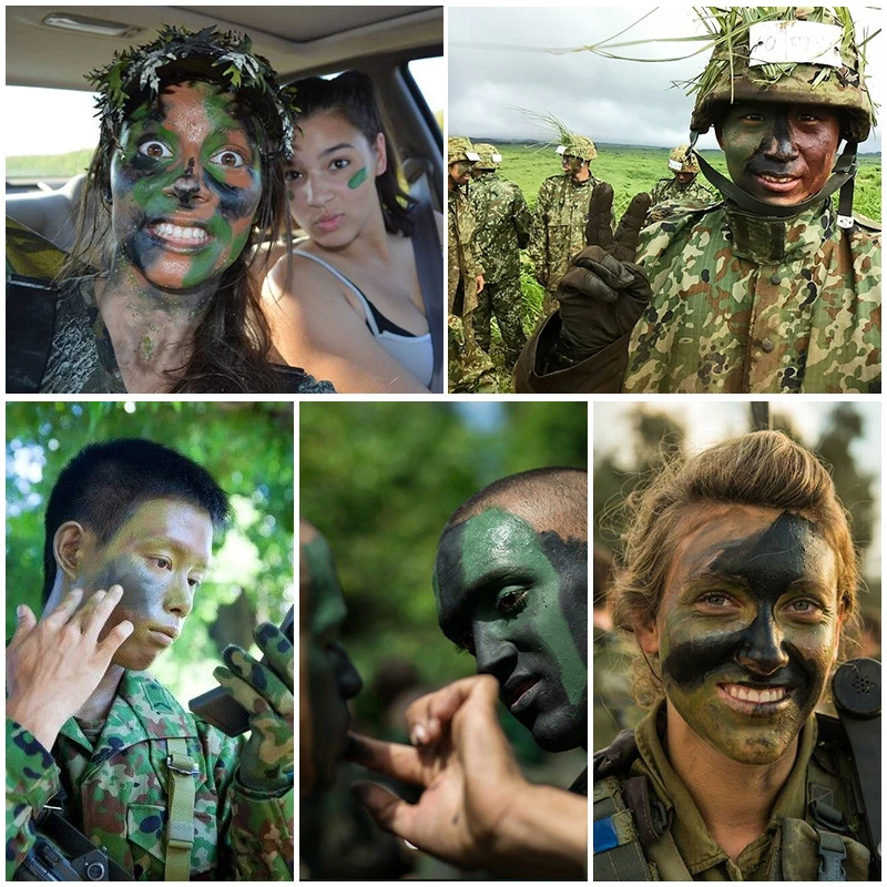 3색 위장 페이스 페인팅 세트, 전술 야외 CS 장비, 혼합 및 마스킹을 위한 사실적인 위장 메이크업 오일