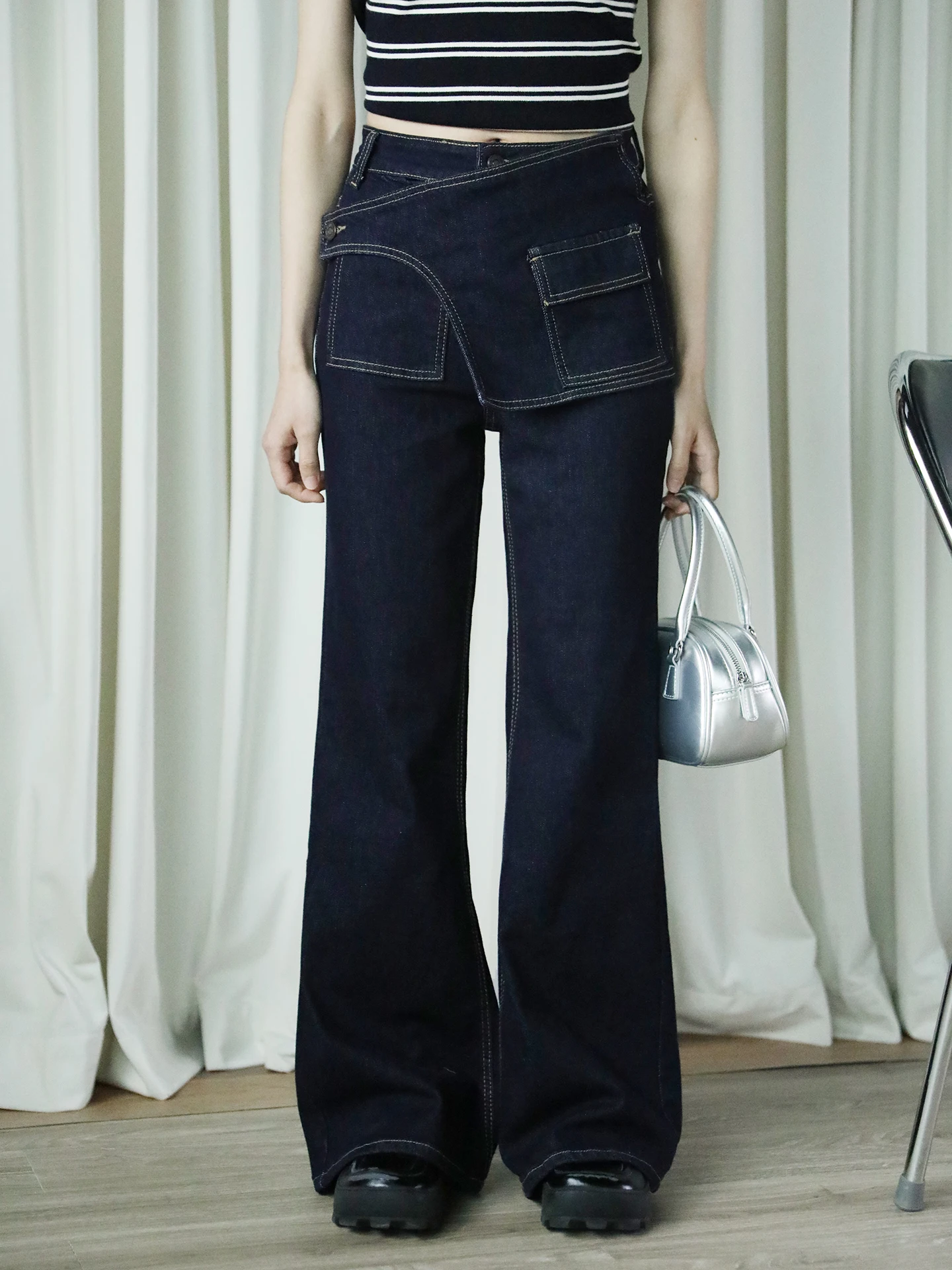 

High Waist Slim Wide Leg Denim Jeans Women's Deep Color Casual Long Pants Slightly Elastic Original Color Denim Spring New St...