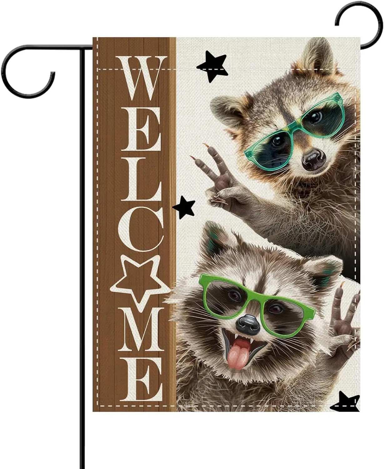 Dyrenson Funny Raccoon Welcome Decorative Garden Flag, Humorous Farmhouse Animal Yard Outside Home Decoration, Rustic Burlap GGO