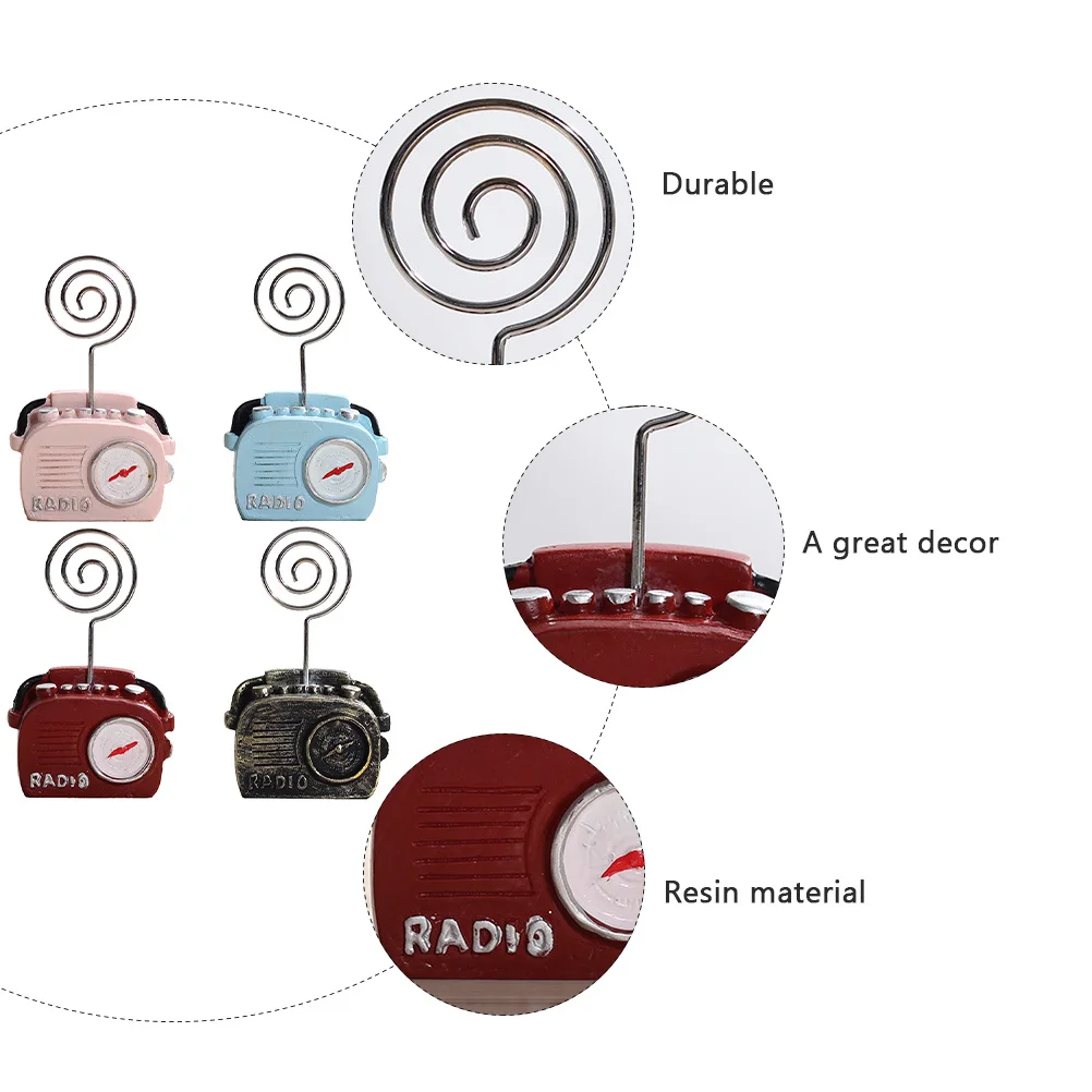 

4Pcs Resin Retro Phone Radio Clips Photo Holder Cards Memo Clip Notes Stand Office Supplies Cards Clip Photo Clips