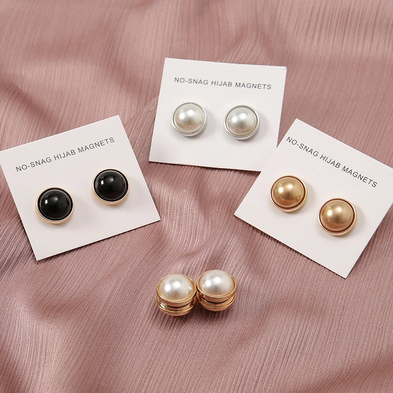 Newest 2pairs/Bag Pearl Magnet Decorated Accessories For Woman Muslim Hijab Scarf Brooch Pins Ladies Mixed Colors Magnets 1.5cm