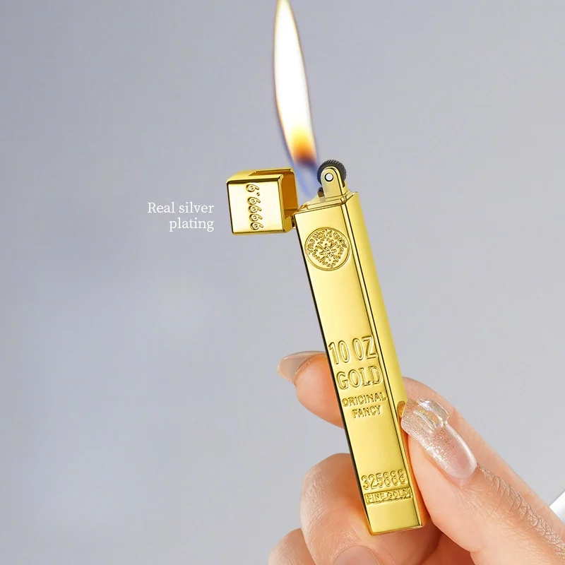 Creative Gold Bar Design Slim Open Flame Butane Gas Lighter Grinding Wheel Ignition Outdoor Portable Mini Lighters Smoking Gifts