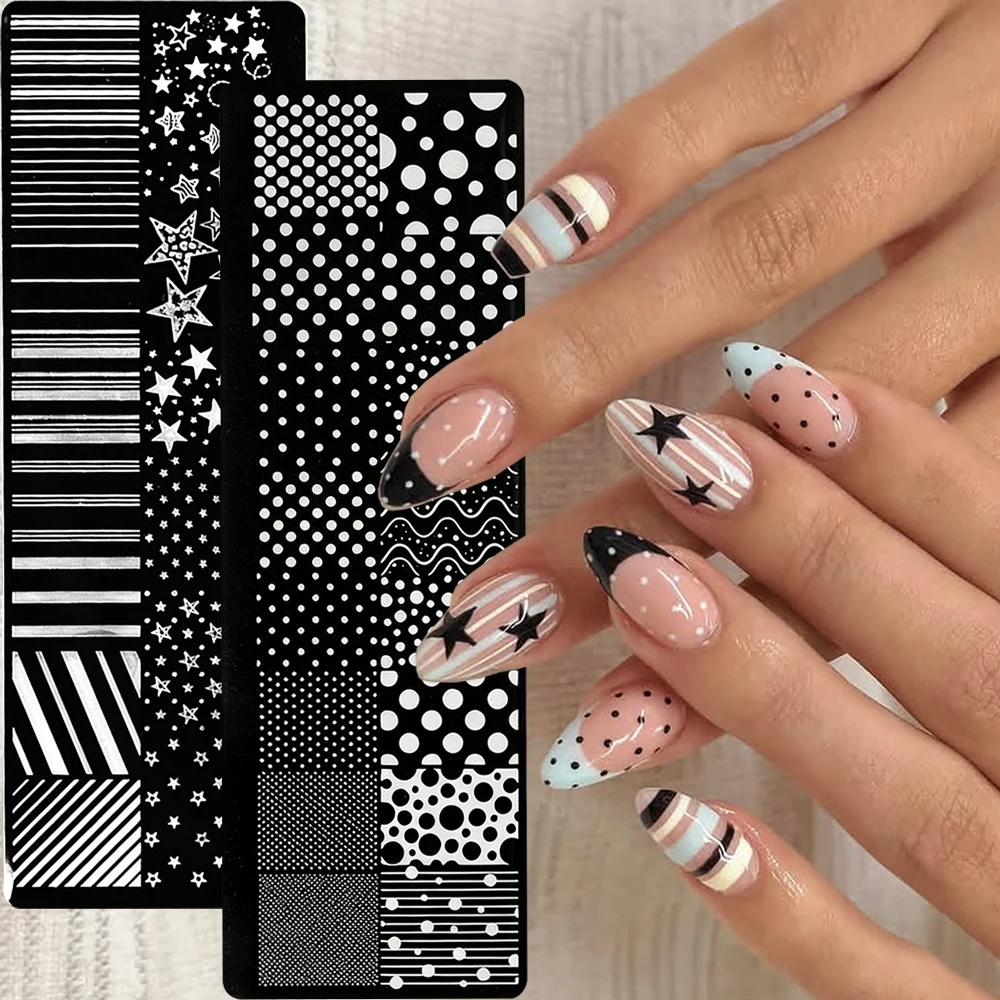 New Star&Stripe Polka Dot Nail Stamping Plate 3D Geometric Wavy Line Multi-Size Stars Pattern  Nail Art Transfer Template 12.4cm