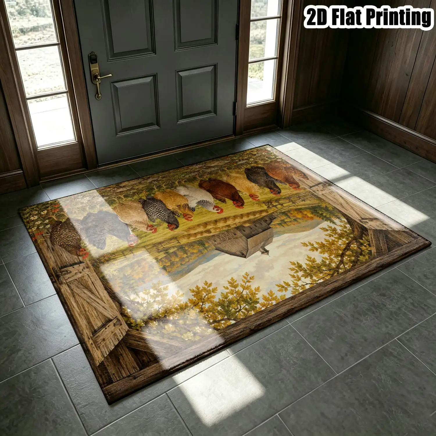 1Pc 2D Printed Carpet: Vintage Farm Animal Patterns, European/Bohemian Style, Geometric Striped/Abstract Art, Washable, Multi-Size, Home Decor for Entrance, Dining, Bedroom, Living Room