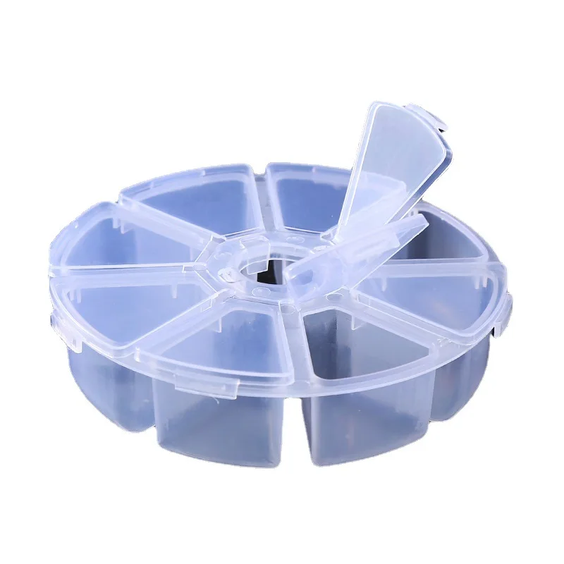 1 PC/8 Grids Circle Storage Box Transparent Plastic Portable Box, DIY Beads Rings Earrings Necklace Jewelry Packaging Organizer