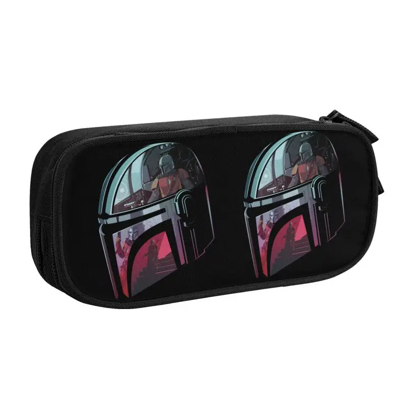 Custom Mandalorians Helmet Reflection Fan Cute Pencil Cases Girls Boys Large Capacity Pencil Pouch School Supplies