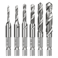 F92C 6pcs M3-M10 Screw Tap Drill Bits HSS Taps Countersink Deburr Set Metric