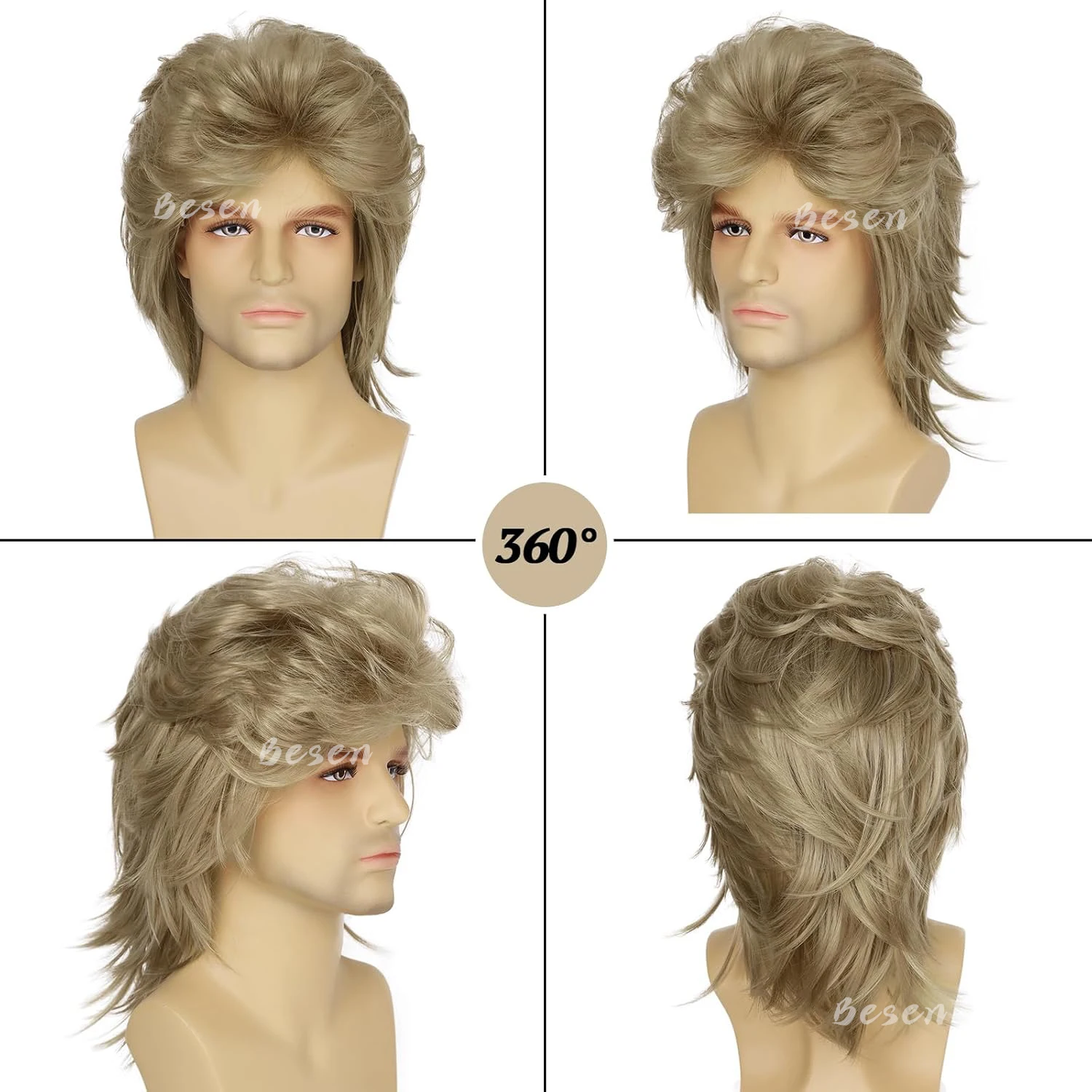 Synthetic Blonde Mullet Wigs for Men Costume 80s Funny Wigs Pop Rock Wig for 70s Mens Fancy Party Cosplay Halloween