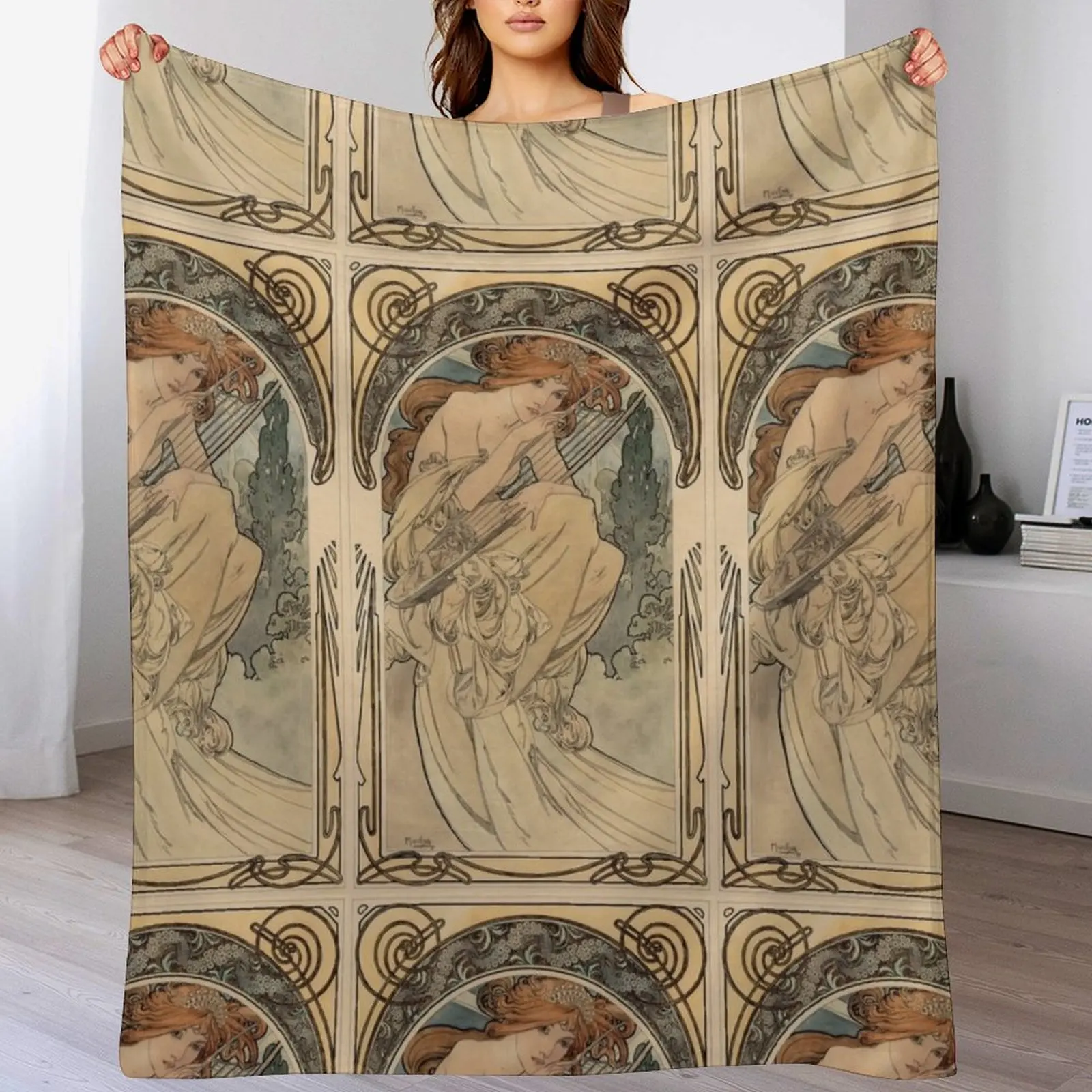 Allegorie de la Musique by Alphonse Mucha Throw Blanket Soft Beds Blankets For Baby Blankets Sofas Of Decoration Quilt Blankets