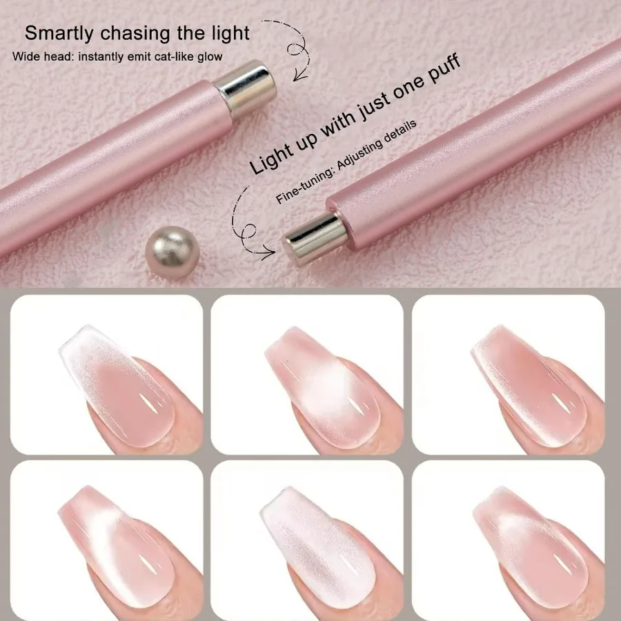 مجموعة مغناطيس عين القطة للأظافر، رأس مزدوج وردي ومغناطيس دائري لفن الأظافر الجلية، مجموعة أدوات مانيكير احترافية #6