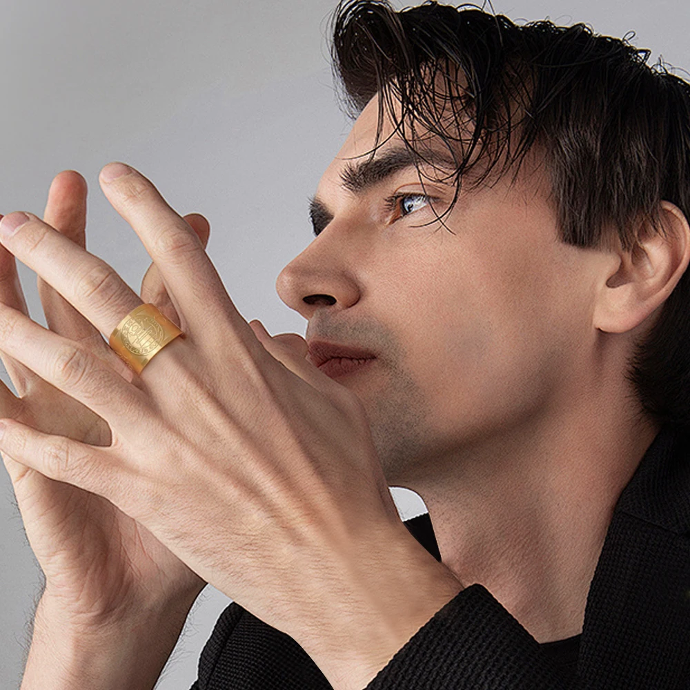 ثروة ثروة تعويذة كابالا قابل للتعديل خاتم الرجل سليمان سر ختم الاصبع خاتم الفولاذ المقاوم للصدأ والمجوهرات للماء رمز الشمس والقمر حامي  الفولاذ المقاوم للصدأ خواتم للرجال والنساء