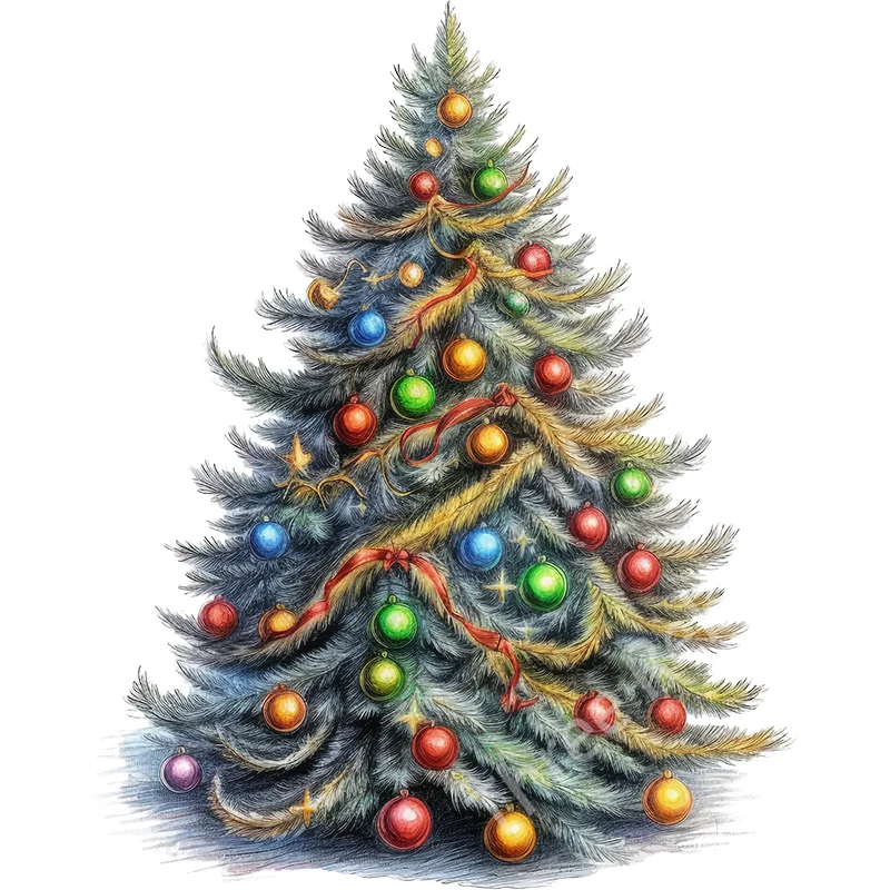 Three Ratels QB16 Light watercolor Christmas tree  joyful Christmas self-adhesive stickers