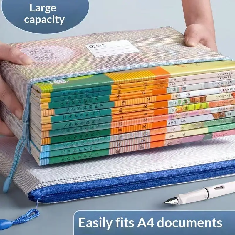 Zipper Mesh Bags A4 Plastic Zipper Bags For Organizing Waterproof Clear Travel Bags Office Supplies Document,Color Random