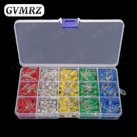 5 Colors 5mm LED Through - Hole Diode Kit (Red/Yellow/Blue/Green/White), 100pcs Each, Total 500pcs in Box