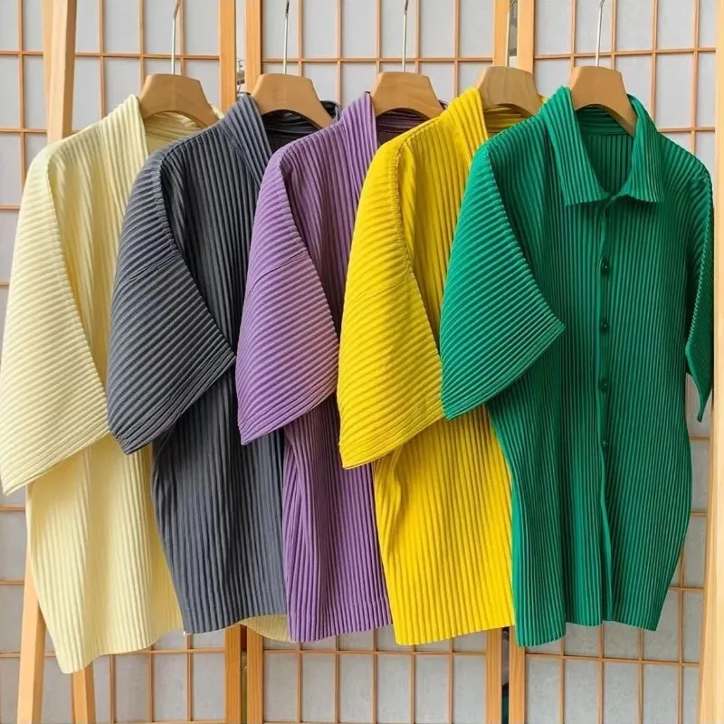 

Miyake Pleated Short-sleeved Shirt Men's Top Short-sleeved Summer Loose Japanese Jacket Lapel Single-breasted Cardigan Jacket