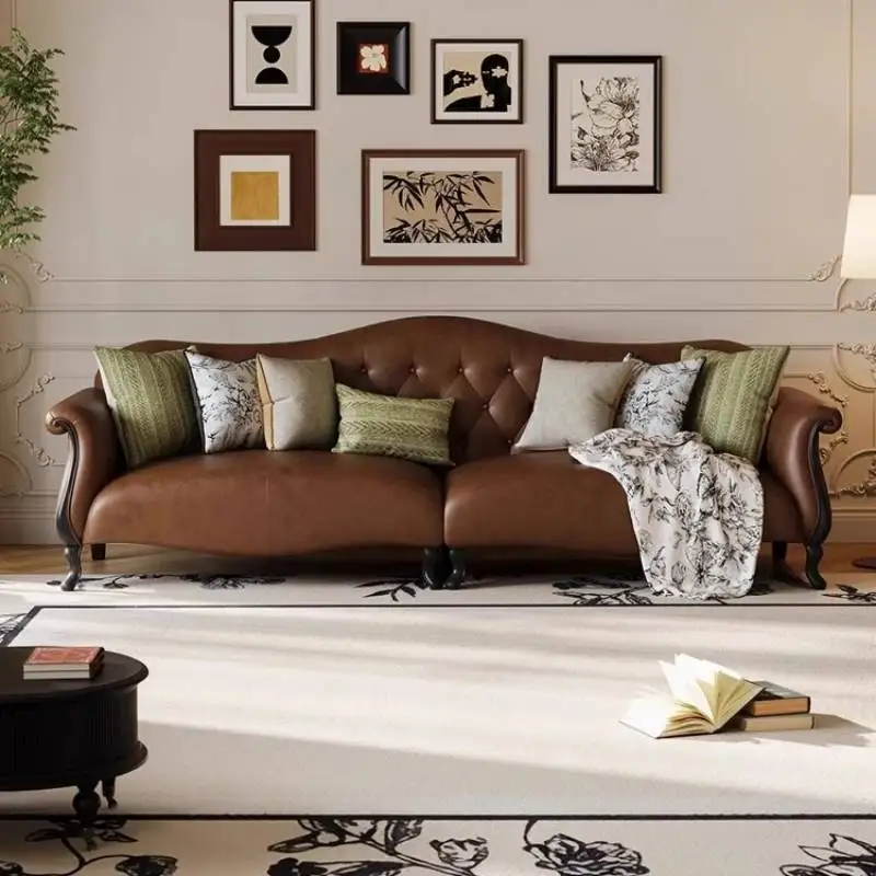 Retro Three Seater Living Room Sofas Wood Brown House Lazy Living Room Sofas Lounge Single Modern Muebles Para El Hogar Couch