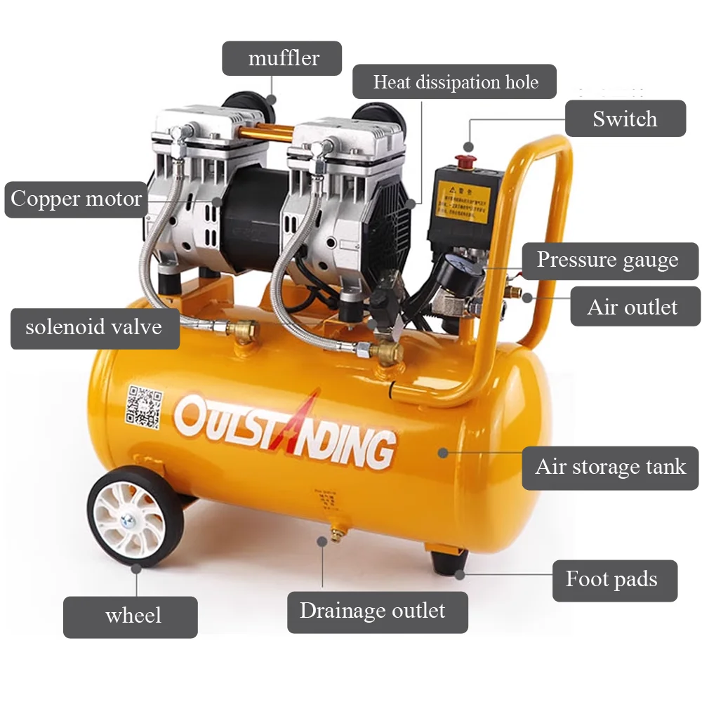 Air Compressor, Small Silent, Oil-free air Pump, air Compressor, Pneumatic Hot Stamping Machine, Gas Supply Equipment 30L