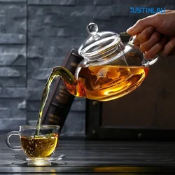 JUSTINLAU 400/1000ml High Borosilicate Glass Teapot Thickened Heating Flower Tea Pot Transparent Filter Teaware Kungfu Teaware